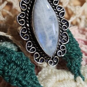 S7 1/2,Stunning, Elegant,XL, Cabi-Cut,Natural Moonstone Ring With Gorgeous Bezel